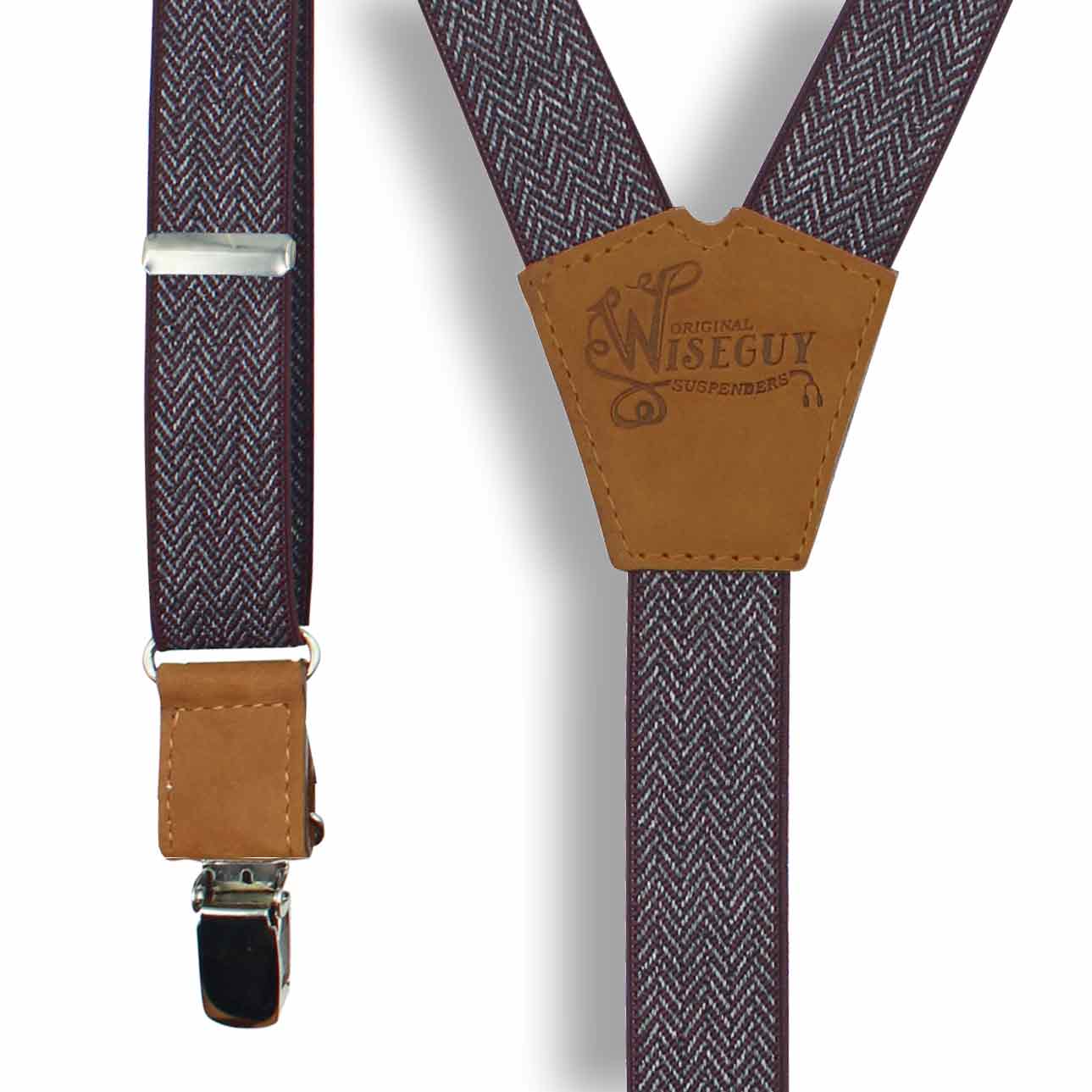 The Herringbone Burgundy Suspenders slim straps (1 inch/2.54 cm) - Wiseguy Suspenders