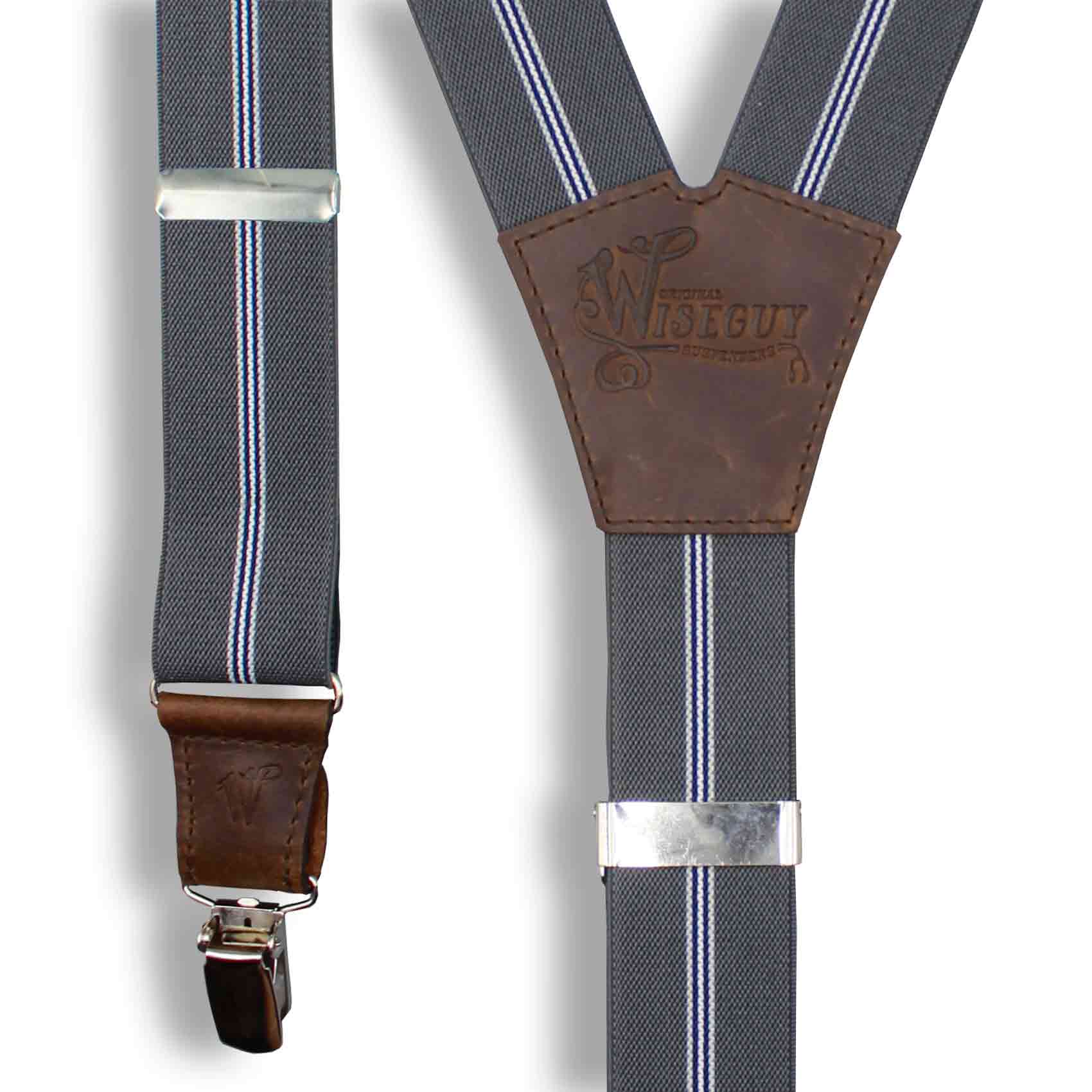 Dapper The Don Gray striped Wide Suspenders No. E5325