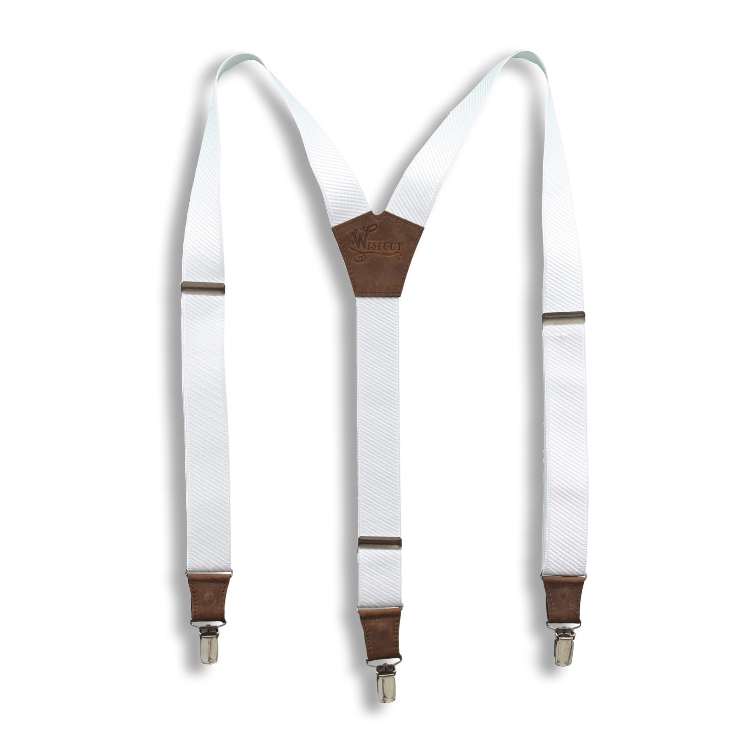 Snow White Suspenders on Dark Brown wide straps (1.36 inch/3.5 cm) - Wiseguy Suspenders